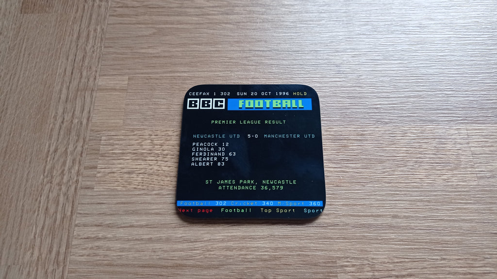 Newcastle 5 0 Man Utd Ceefax Coaster NI Mug Co